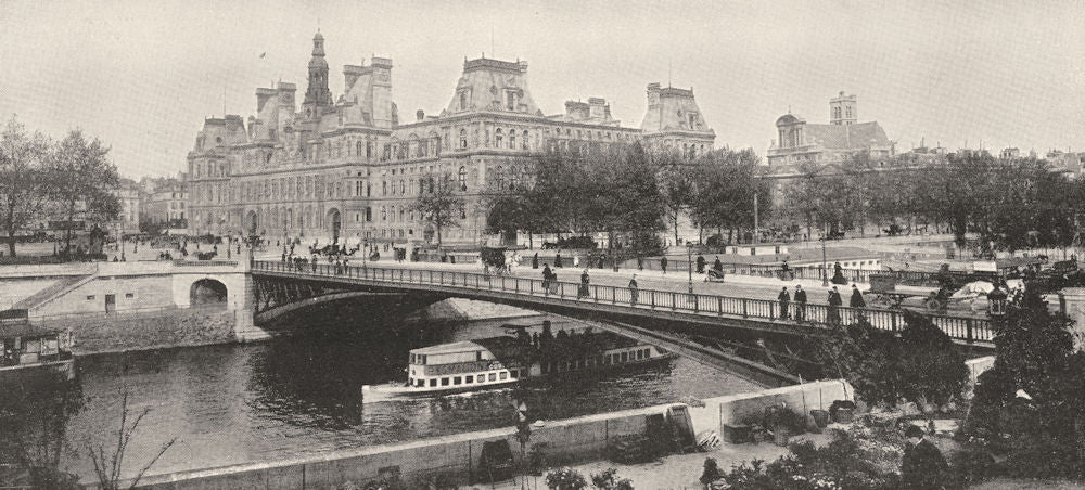 PARIS. Paris. Hôtel de ville et pont D'arcole 1900 old antique print picture